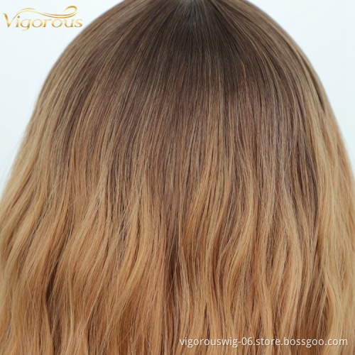 Synthetic Wigs None Lace For Women Heat Resistant Fiber Long Natural Wavy Hair With Bangs Ombre Color High Quality  Middle Part